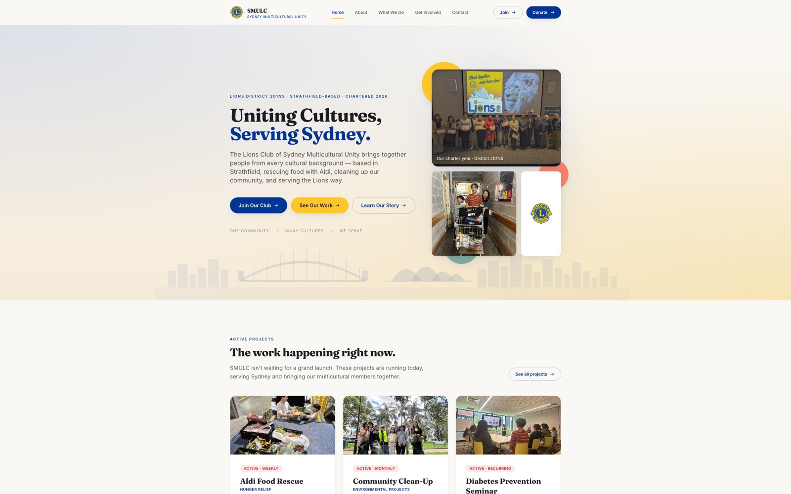 SMU Lions Club home page — a multicultural community organisation in Sydney